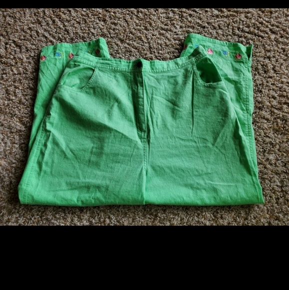 Women's Large green Quacker factory linen top & Capri pants set outfit euc - Picture 6 of 8